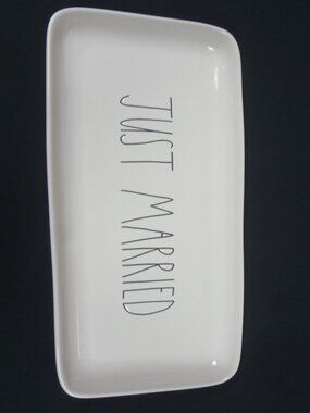 RAE DUNN - JUST MARRIED RECTULANGULAR SERVING PLATTER WHITE